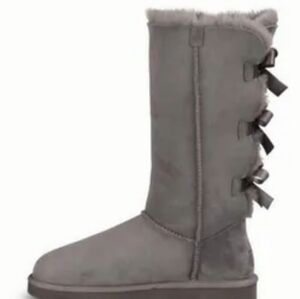 Ugg Australia Women Tall Bailey Bow Trip back Leather Sheepskin Boots shoes sz 6